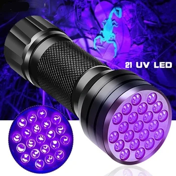 Mini Blacklight Láthatatlan Tinta Jelölő 21LED 12LED UV Ultra Violet LED-es elemlámpa Zseblámpa Fénye 3xAAA Elem powered