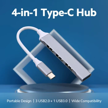 Hordozható USB-Hub USB Adapter 4-in-1 Alumínium Ötvözet Hub USB2.0/USB3.0 Portok Széles Kompatibilitás Ezüst Hub