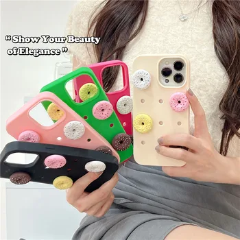 Korea Meleg 3D DIY Szilikon Lélegző Lány Fánk Telefon tok Iphone 11 12 13 14 Pro Max Ütésálló Vissza azokra az Esetekre Érdekesség