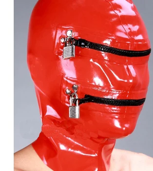 100% Latex Maske 100% Gumi Gummi Red hood dupla cipzár trim Cosplay Fél Kézzel készített Testreszabási 0,4 mm Méret XXS-XXL