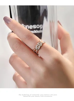 Egyszerű 925 Ezüst & Rose Gold Színű Csomózott Vékony Gyűrű Női Nyitott Pár Egyengetni Szimulált Gyémánt Gyűrűk Ujját Ékszerek Lány Ajándék
