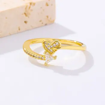 2023 Divat Egyszerű Szív Gyűrű A Nők Koreai Stílus Arany Szív Cirkon Nyitva Állítható Gyűrű, Esküvői Party Ajándékok, Ékszerek