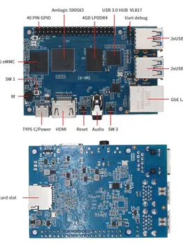 Új design, új, 4 GB Ram, 16 gb-os eMMC Pcba testület raspberry pi 4 modell B 8gb Amlogic S905X3 Quad-Core Processzor, android fejlesztési tanács