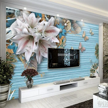 wellyu Földközi-retro virágok, ékszerek TV háttér fal egyéni nagy falfestmény, zöld háttérkép cucc de parede