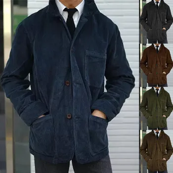 A férfiak Vintage Egyszerű Kordbársony Multi-pocket Alkalmi Kabát Tavaszi, Őszi Legújabb Túlméretes Felső egysoros Üzleti Kabát Ruha