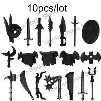 10db/set Középkori Kard, Páncél, Pajzs Katonai Fegyver Kiegészítők Háború Tégla Kompatibilis Ábra építőköve Játékok