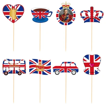 Kert Király Koronázási Sármány Cupcake Topper Klasszikus Party Dekoráció Meghatározott Union Jack Zászló Brit Támogatás Otthon Ünnepe