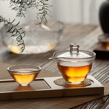 Japán stílusú üveg tea csésze kézzel készített Kung Fu tea set hőálló teáskannát pedig csésze készlet átlátszó üveg bor Környezetbarát