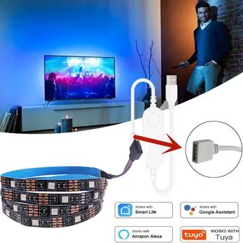 USB LED Szalag Lámpa Tuya Okos Wifi 5V-os RGB Szalag Rugalmas 5050 Lámpa Szalag TV Háttérvilágítás Támogatás Alexa, a Google 0.5-5m IP21/IP65