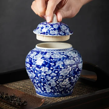 Kreatív Kék-Fehér Porcelán Lezárt Tea Üveg Fedő Nappali Dekoratív Üvegekbe Ajándék Porcelán Tároló Jar Haza Dekoráció