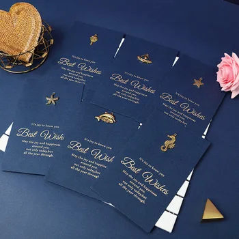 Kék vintage fém sorozat üdvözlőlap boríték ünnepi születésnapi ajándék kártya, kézzel írt Meghívó, üzenet kártya