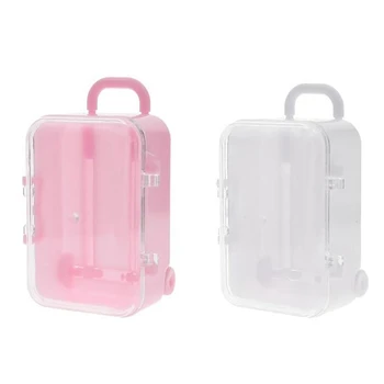 2X Fehér /Rózsaszín Mini Henger Utazás Bőrönd Candy Doboz Személyiség Kreatív Esküvői Candy Doboz, Bőrönd Gurulós Esetben Candy Kis Játék