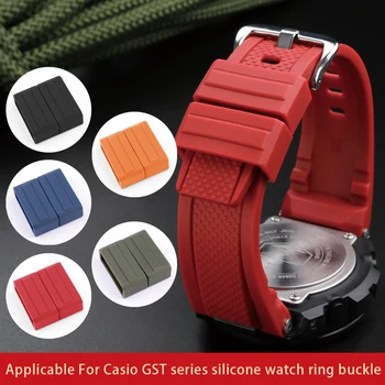 22mm Vízálló Szilikon Óra Gyűrű Alkalmas Casio Acél Szív Watchband GST-B100/S110/W300/410 Gyűrű Fekete / Piros / Narancs