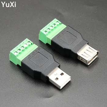 YuXi USB-5P terminal Csatlakozó az USB 2.0, A Típusú Férfi Nő 5 Pin Csavar w/ Pajzs Terminal Csatlakozó Adapter Átalakító DIY Csatlakozó