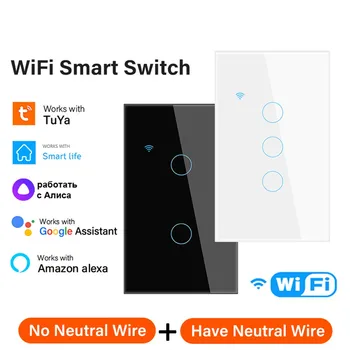 TUYA Smart Touch Kapcsoló 1/2/3/4 Banda WiFi Haza MINKET Smart Panel Kapcsoló Falon A Gombot Alexa, a Google Haza Asszisztens