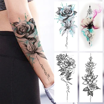Akvarell Rózsa, Liliom Ideiglenes Tetoválás A Nők Lány Lótusz Medál Hamis Tetkó Reális Body Art Dekoráció Tetoválás Papír
