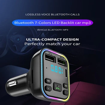 Autós Töltő Dual USB-Bluetooth-5.0 FM Transmitter Audio Receiver Kihangosító-Autó FM Transmitter Színes Hangulat Világítás