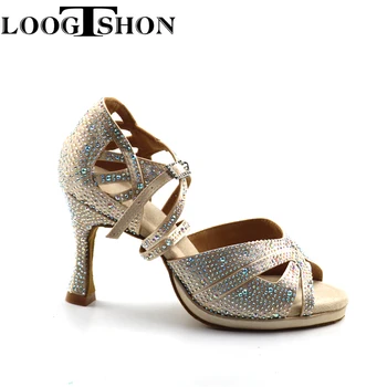 LOOGTSHON sarkú cipő A Nők Salsa Tánc Cipő Nő Szandál Platform Ezüst Tánc Cipő Strasszos Beltéri teljesítmény
