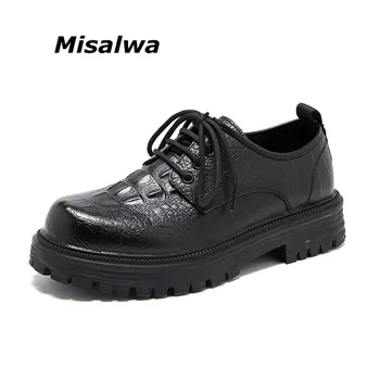 Misalwa Brit Férfi Bőr Cipő, Platform Tavaszi Őszi Nagy Fej Cipő Alkalmi Bőr Cipő Férfi Krokodil Minta Oxford Cipő