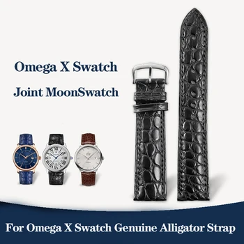 20mm Valódi Krokodil Bőr Szíjjal Az Omega X Swatch Közös MoonSwatch, Krokodil Bőr Nézni Zenekar Planetáris Sorozat Karkötő