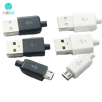 10db MICRO USB Férfi 5P Hegesztési A Típusú Csatlakozó Adapter DIY Készlet Fekete, Fehér, USB Csatlakozó 5PIN 5-pin USB Töltő Töltő Aljzat