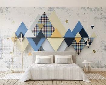 beibehang Egyedi divat háttérkép retro kontraszt színű háromszög pléd varrás 3d geometriai háttér fal papírokat lakberendezés