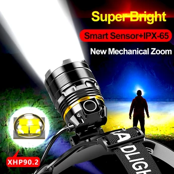 500Meters LED Fényszóró-Érzékelő XHP90.2 Fényszóró Használata 2*18650 Akku Elemlámpa USB Újratölthető Fej Lámpa fáklyás Lámpás